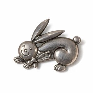 Vintage Silver Bunny Rabbit Brooch Cute Whimsical Animal Pin Easter Spring